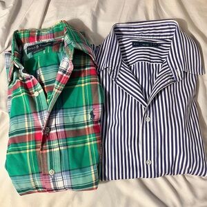 2 piece Ralph Lauren Green Plaid and  stripes button down Shirt